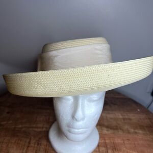 Wide-Brim Straw Boater Hat in Light Cream